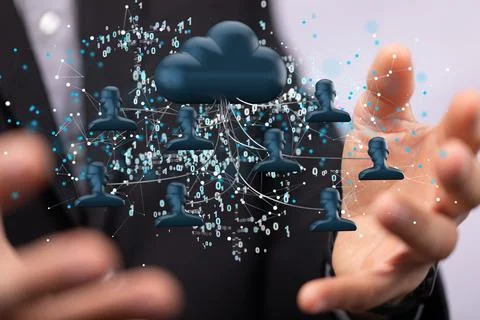 Data cloud storage network from lines, triangles, and particle style design. Foto stock