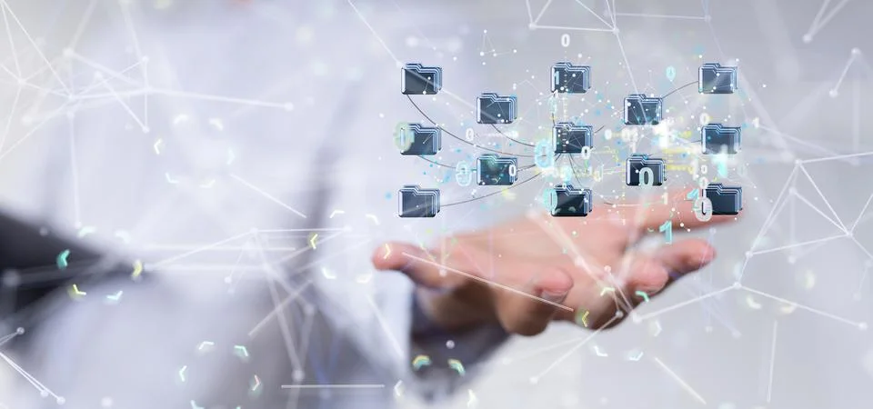 Data cloud storage network from lines, triangles and particle style design. 스톡 사진