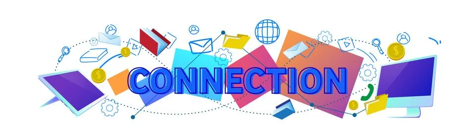 Data cloud storage online connection synchronization database concept horizontal Illustrazione stock