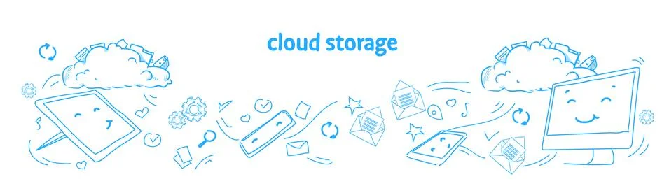 Data cloud storage online synchronization security database concept horizontal Stock Illustration