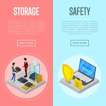 Data cloud storage safety isometric posters Illustrazione stock
