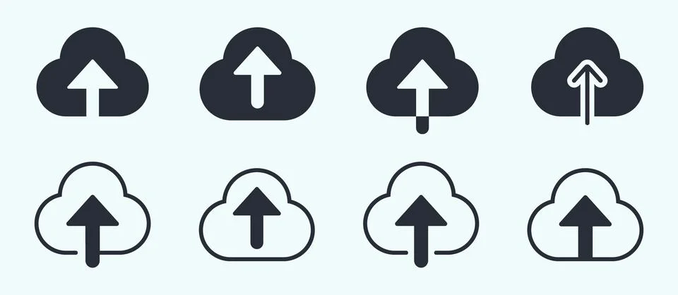 Data cloud upload filled and outlined vector icons designs set. Stock Illustration