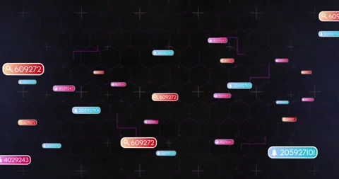 Data cluster appearing, rounded tags floating, grouping and spreading to Stock Footage 327803352