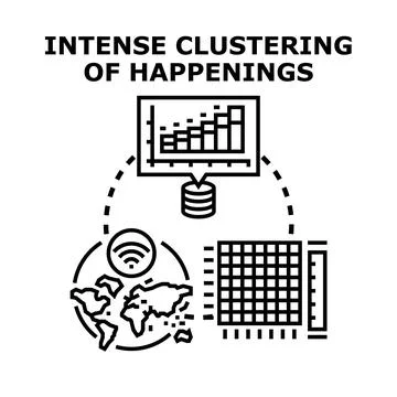 Data clustering happenings analyzing global information network Stockillustratie