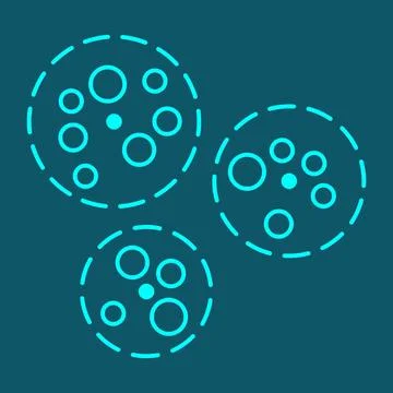 Data Clustering Icon, Points Grouped Inside Dashed Boundaries Stock Illustration