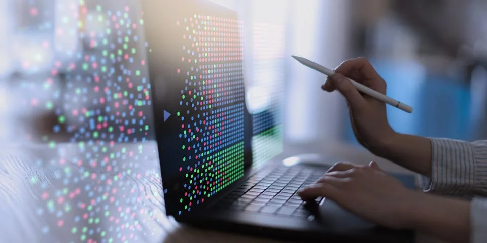 Data Clustering Visualization on Digital Tablet Interface in Machine Learning Stock Photos