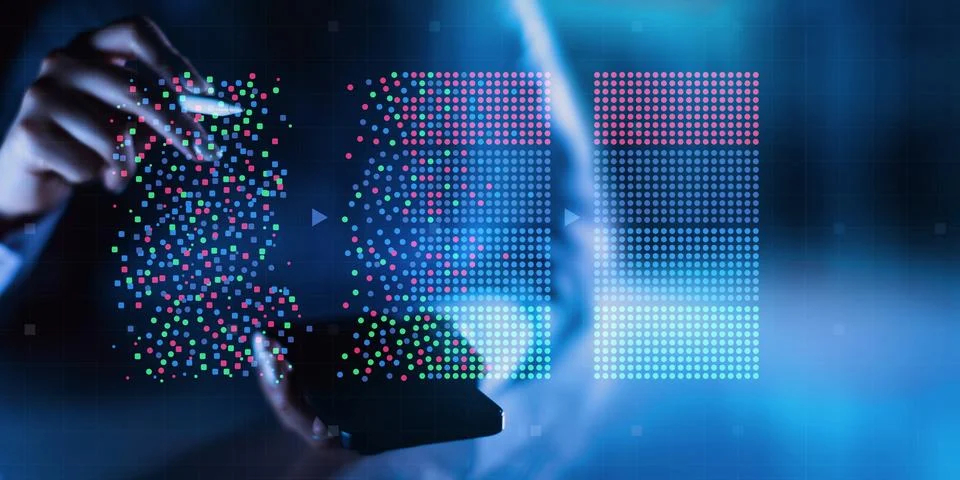Data Clustering Visualization on Digital Tablet Interface in Machine Learning Foto stock