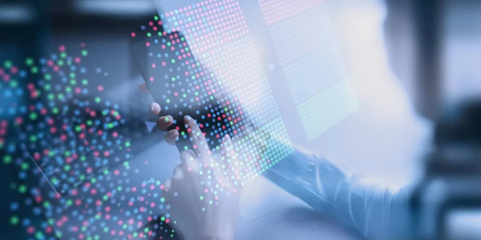 Data Clustering Visualization on Digital Tablet Interface in Machine Learning Stock Photos