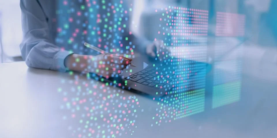 Data Clustering Visualization on Digital Tablet Interface in Machine Learning Stock Photos