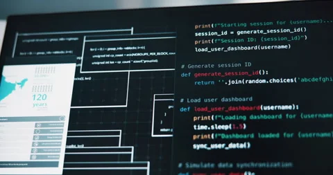 Data, code and screen with software, development or IT for cybersecurity or Stock Footage 308993969