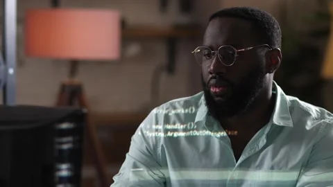 Data code reflecting on working software developer Stock Footage 134907375