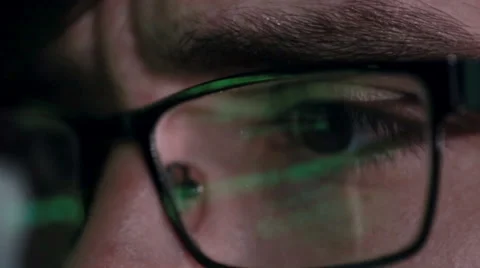 Data code Reflection in Programmers, hackers Glasses Video stock 63002151