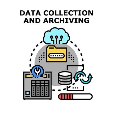 Data collection archiving managing processing storage system Illustrazione stock