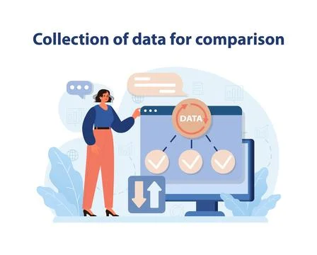 Data Collection for Benchmarking Vector. A professional prepares data for Stock Illustration