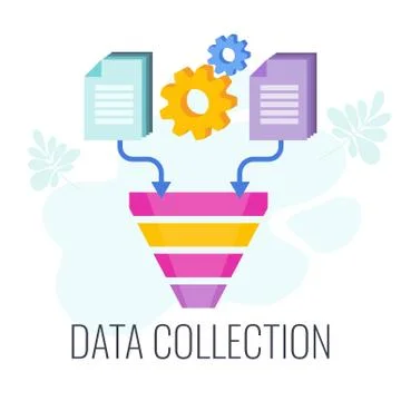 Data Collection Icon. Information falls into the data funnel. Stock Illustration