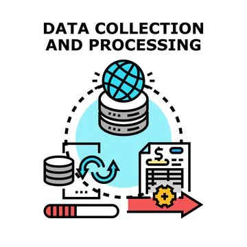 Data collection processing and global information analysis Illustrazione stock
