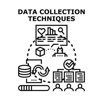Data collection techniques diagram illustrating information gathering Stock Illustration