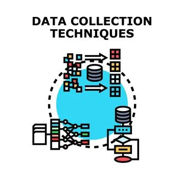 Data collection techniques process analysis and strategy Stock Illustration