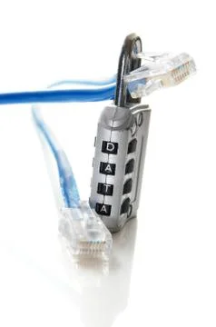 Data combination lock and network cables Stock Photos