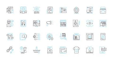Data commerce linear icons set. Analytics, Online, Big data, Transactions Stock Illustration