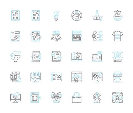 Data commerce linear icons set. Analytics, Online, Big data, Transactions Illustrazione stock
