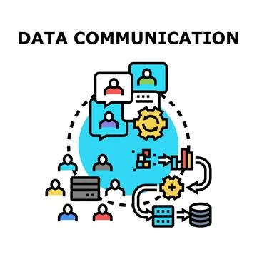 Data communication networking and information exchanging process Illustrazione stock