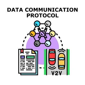Data communication protocol for vehicle v2v network Stock Illustration