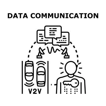 Data communication technology connecting vehicles and smart systems Stock Illustration