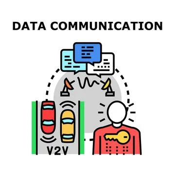 Data communication technology connecting vehicles and smart systems Stock Illustration