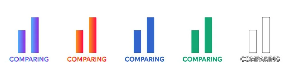 Data Comparison Bar Chart Set in Colorful Gradients Stock Illustration