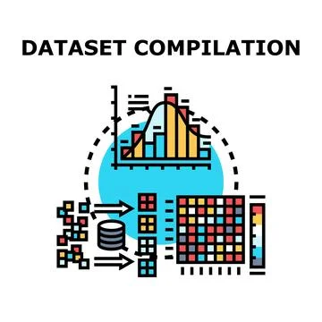 Data compilation process compiling structured dataset Illustrazione stock