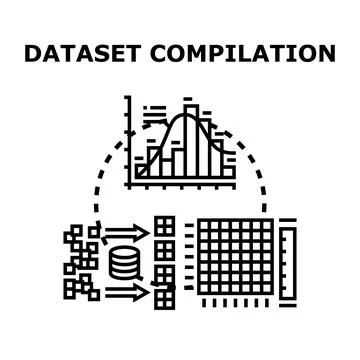 Data compilation process compiling structured dataset Stock Illustration