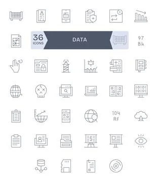 Data Comprehensive Vector Bundle with 40 Display Perfect Thin Line 256x256 .. Stock Illustration