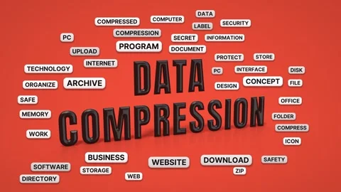 Data compression animated word cloud, 3d flip animation, seamless loop Stock Footage 347776010