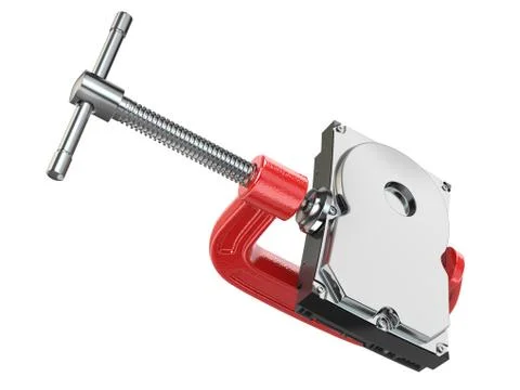 Data compression concept. hard disk drive in vise. Stock Illustration