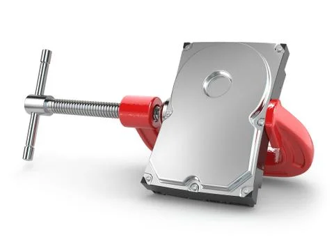 Data compression concept. hard disk drive in vise. Stock Illustration