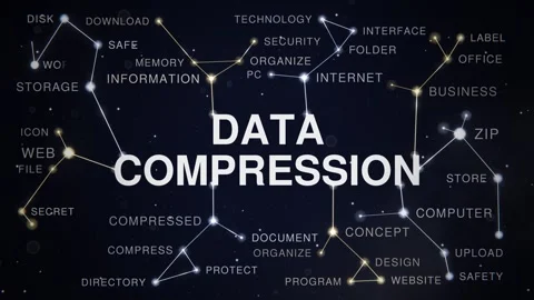 Data compression constellation animated word cloud, text design animation, Stock Footage 348023377