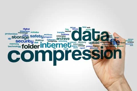Data compression word cloud concept on grey background 스톡 사진