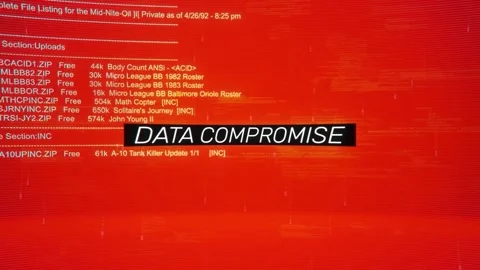Data Compromise on warning hack background screen Stock Footage 343460362