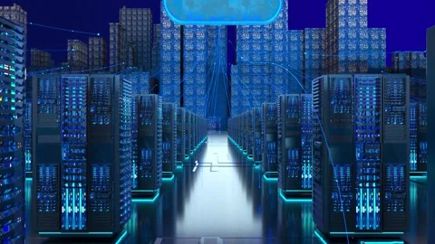 The data in the computer room of the enterprise is uploaded to the cloud ser Stock Footage 231837446