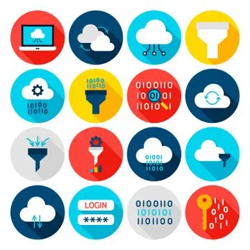 Data Computing Flat Icons Stock Illustration