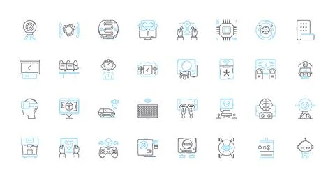 Data computing linear icons set. Analytics, Statistics, Algorithms, Machine Stock Illustration
