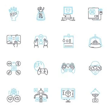 Data computing linear icons set. Analytics, Statistics, Algorithms, Machine Stock Illustration