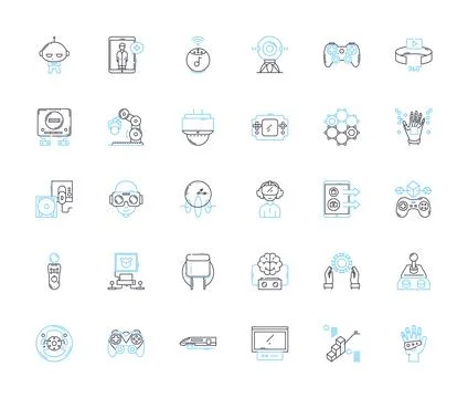 Data computing linear icons set. Analytics, Statistics, Algorithms, Machine Stock Illustration