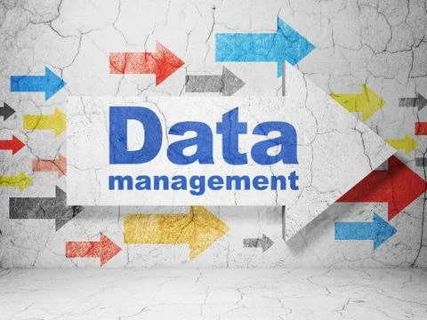 Data concept: arrow Data Management on grunge wall background Stock Illustration
