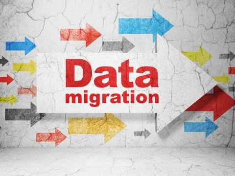 Data concept: arrow with Data Migration on grunge wall background Stock Illustration