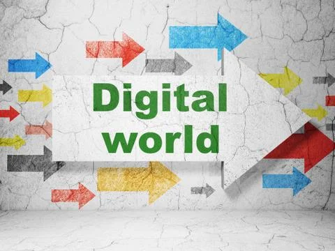 Data concept: arrow with Digital World on grunge wall background イラスト素材