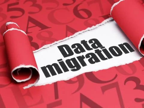 Data concept: black text Data Migration under the piece of  torn paper Illustrazione stock
