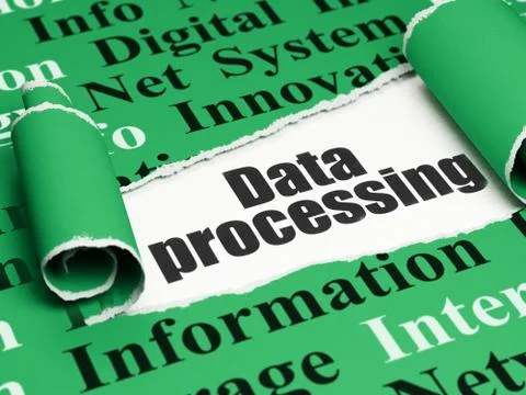 Data concept: black text Data Processing under the piece of  torn paper Stock Illustration