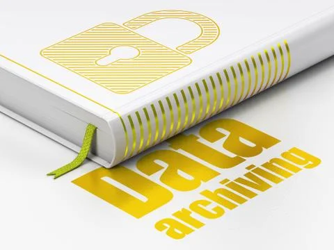 Data concept: book Closed Padlock, Data Archiving on white background Stock Illustration